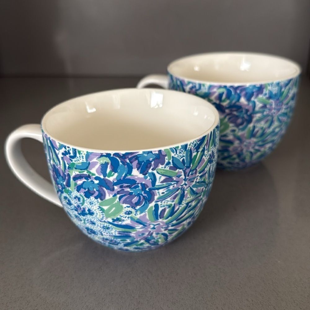 Lily Pulitzer | 2 Floral Blue and Green Ceramic Mugs